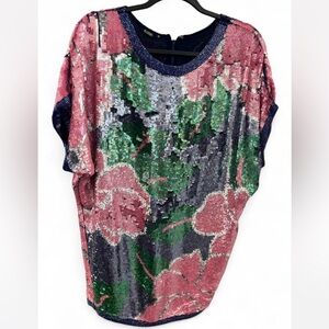 Vintage Pure Silk Beaded Floral Sequin Women's Tshirt Dress